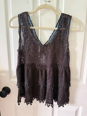Free People Brown Crochet Peplum Tank Top